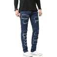 thumbnail image 1 of Ma Croix Mens Biker Jeans Distressed Ripped Zipper Straight Slim Fit Stretch Denim Pants, 1 of 5