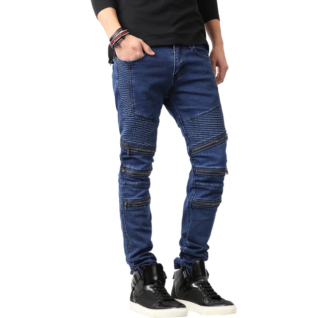 Nieuw verfspatten jeans heren patchwork biker stretch denim broek vrijetijdskleding - België