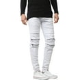 thumbnail image 1 of Ma Croix Mens Biker Jeans Slim Fit Distressed Ripped Zipper Stretch Denim Pants, 1 of 6