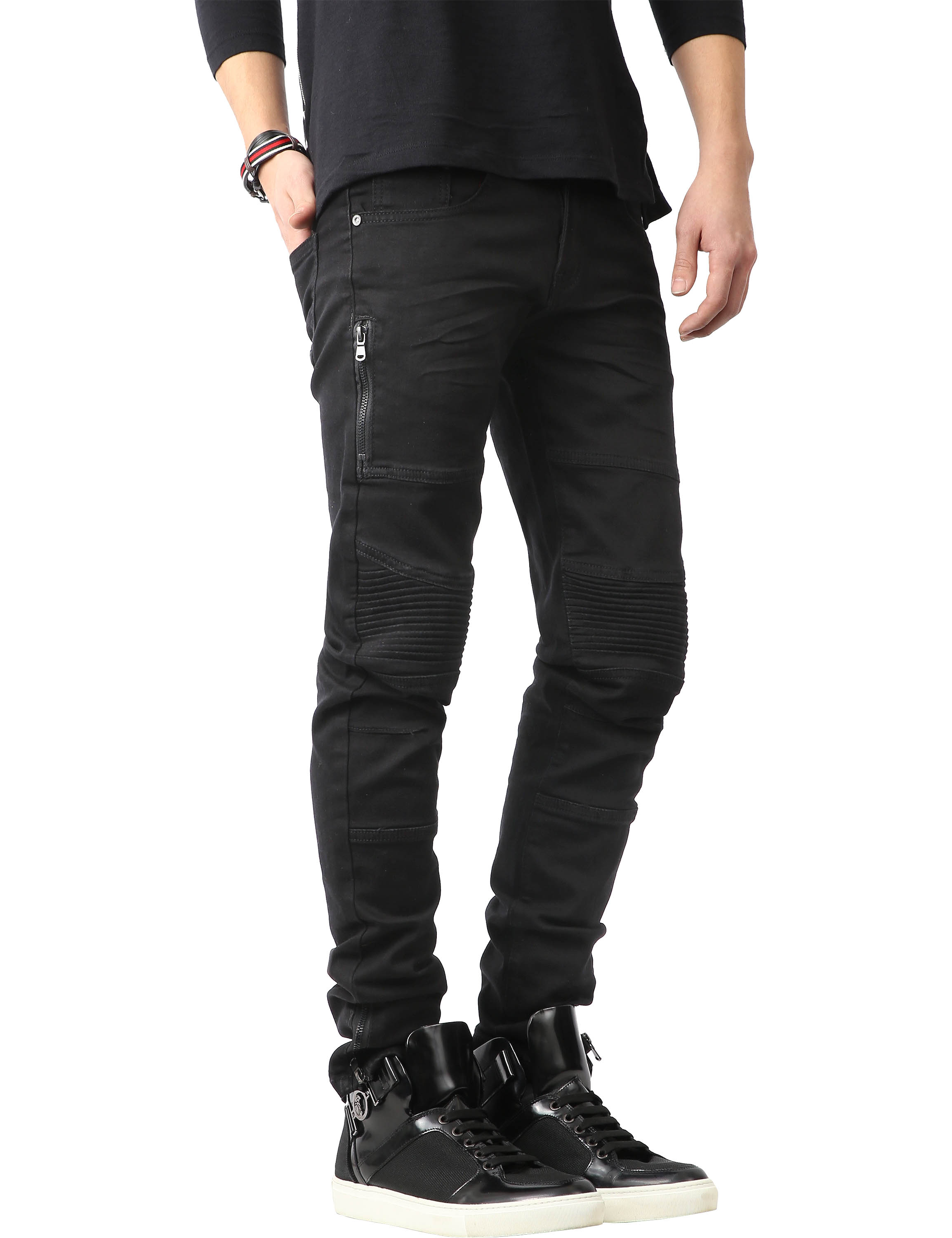 Ma Croix Mens Biker Jeans Slim Fit Distressed Ripped Zipper Stretch Denim Pants - image 1 of 6