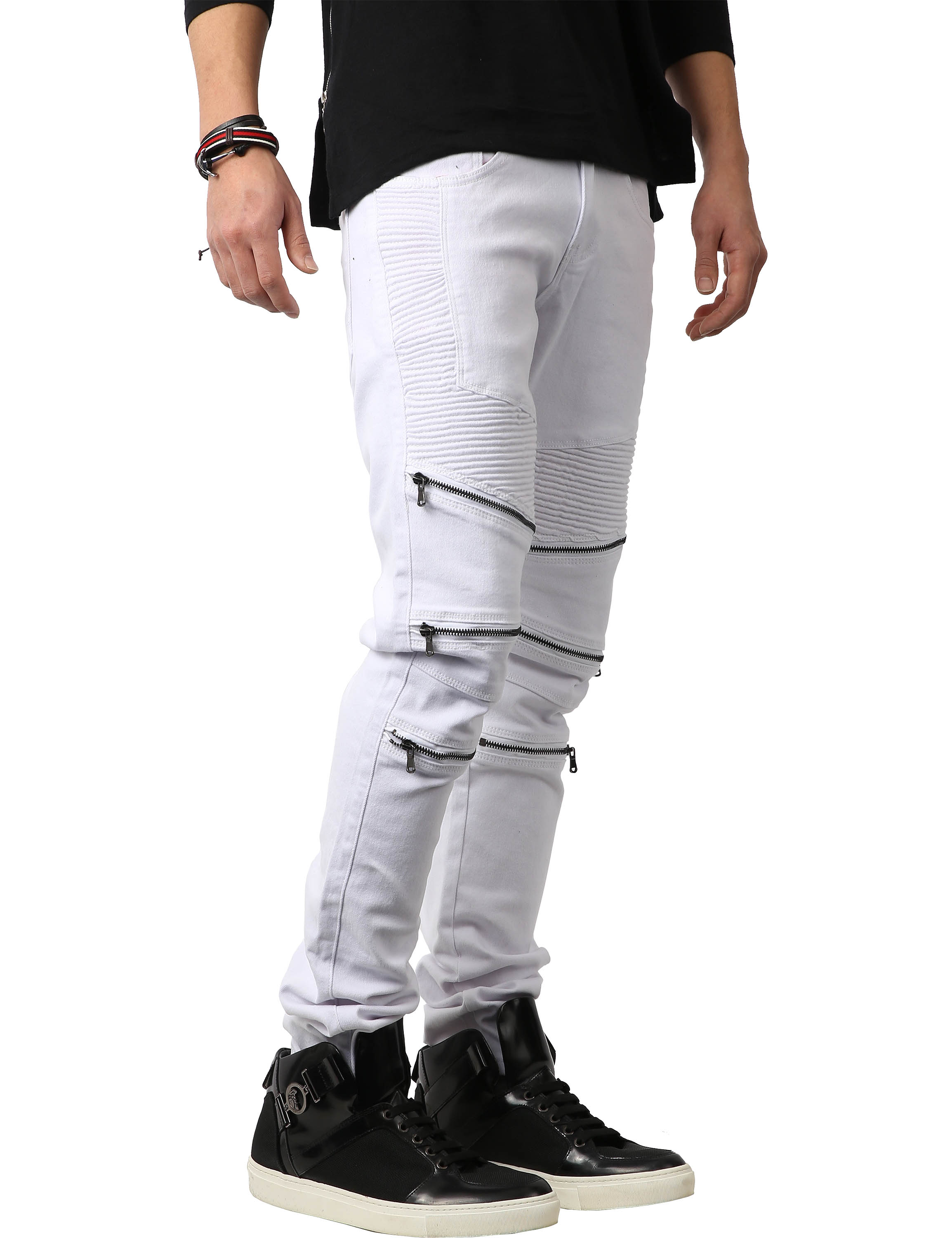 Ma Croix Mens Biker Jeans Distressed Ripped Zipper Straight Slim Fit Stretch Denim Pants - image 1 of 6