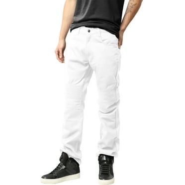 Ma Croix Mens Biker Jeans Slim Straight Fit Denim Distressed Zipper Pants