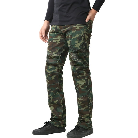 Ma Croix Mens Biker Jeans Slim Straight Fit Denim Distressed Zipper Pants