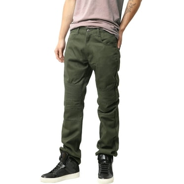 Ma Croix Mens Biker Jeans Straight Fit Distressed Zipper Denim Pants