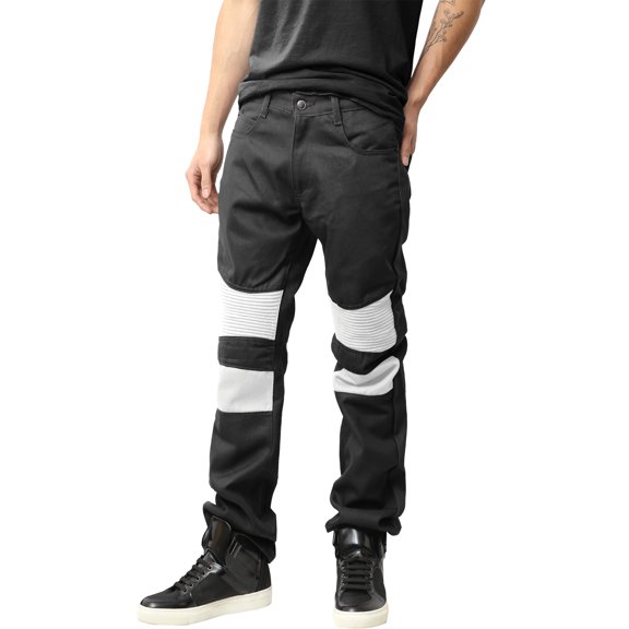 Ma Croix Mens Biker Jeans Straight Fit Distressed Zipper Denim Pants