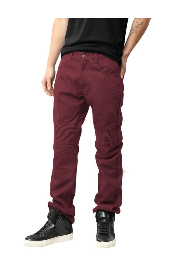 Mens Biker Jeans Straight Fit Distressed Zipper Denim Pants