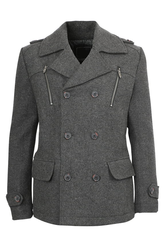 Mens C Search Wool Blend Double Breasted Pea Coat Winter Jacket