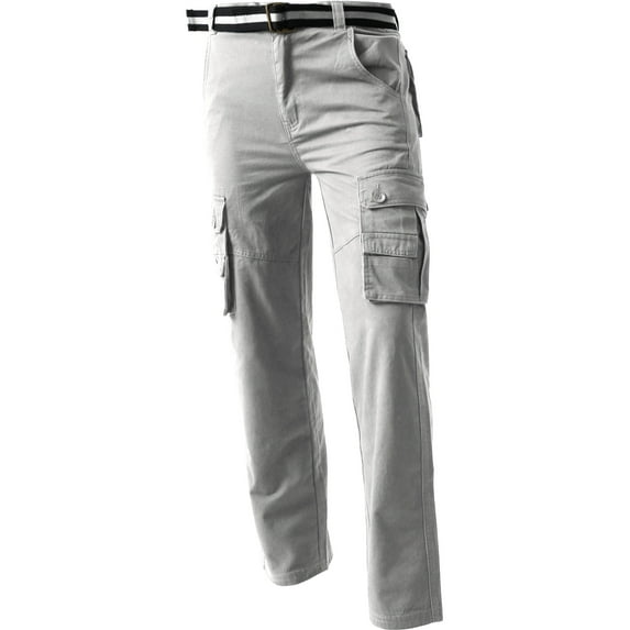 Ma Croix Mens CARGO PANTS with Utility Belt Lightweight Relaxed Straight Fit Twill Cotton Work Outdoor Tactical