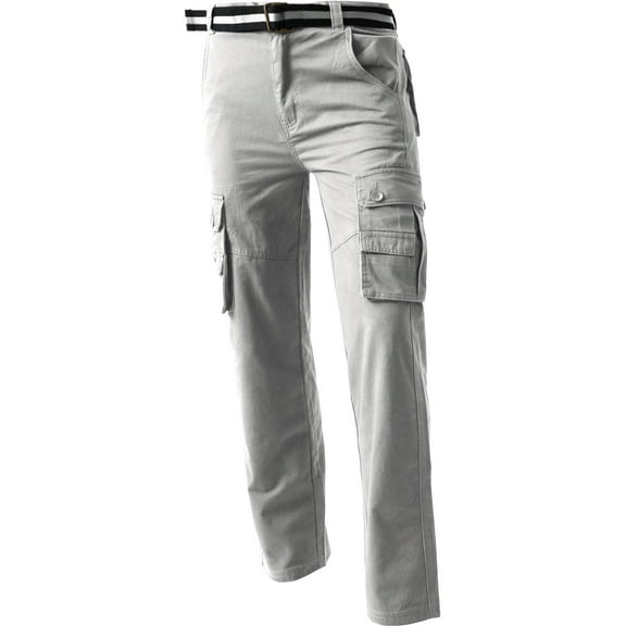 Ma Croix Mens CARGO PANTS with Utility Belt Lightweight Relaxed Straight Fit Twill Cotton Work Outdoor Tactical