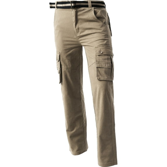 Ma Croix Mens CARGO PANTS with Utility Belt Lightweight Relaxed Straight Fit Twill Cotton Work Outdoor Tactical