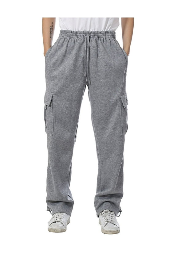 Mens Cargo Sweatpants Heavyweight Fleece Long Pants Multi Pockets