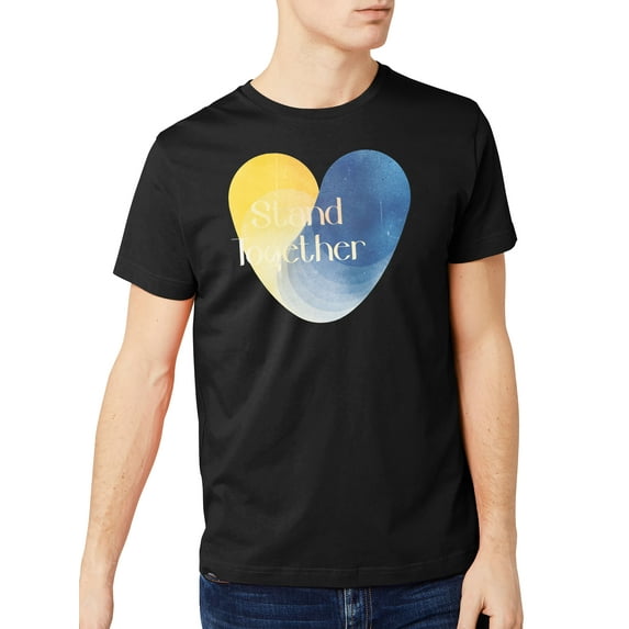 Ma Croix Mens Casual Digital Image Print Stand With Ukraine Natural Active Crew Neck Short Sleeve Tee Shirt