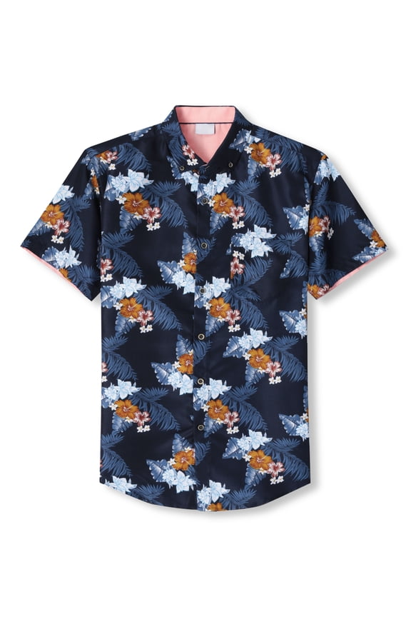 Mens Casual Hawaiian Flower Pattern Button Up Bohemian Shirts