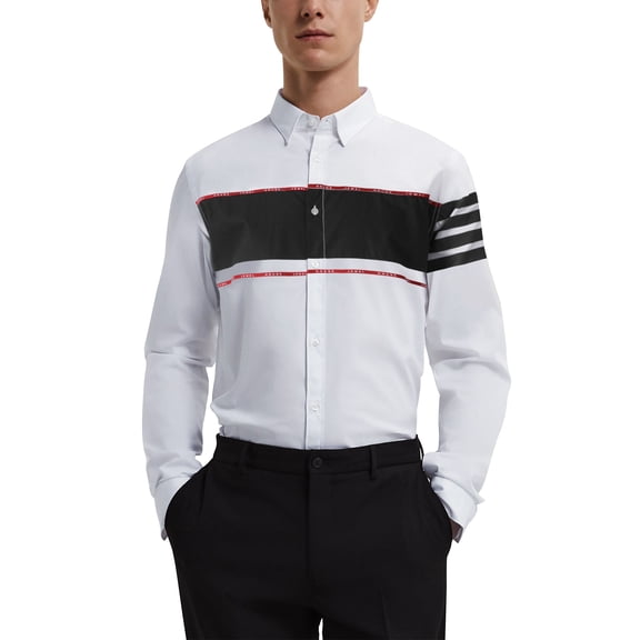 Ma Croix Mens Casual Striped Pattern Button Down Long Sleeve Dress Shirt
