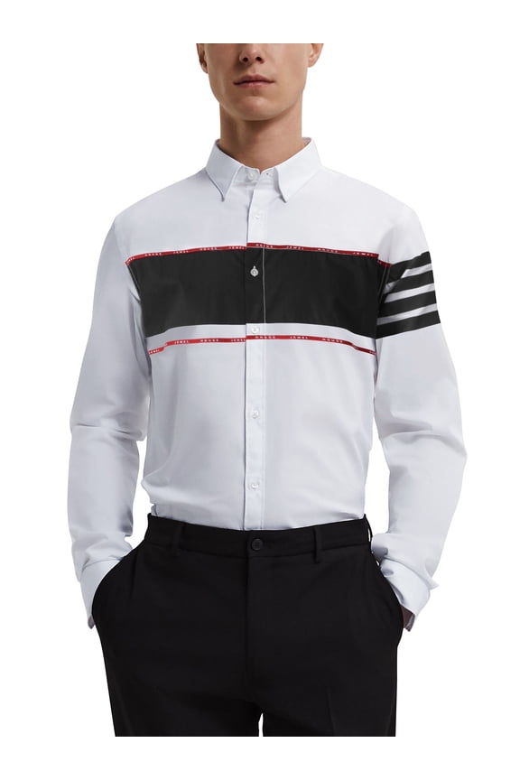 Mens Casual Striped Pattern Button Down Long Sleeve Dress Shirt