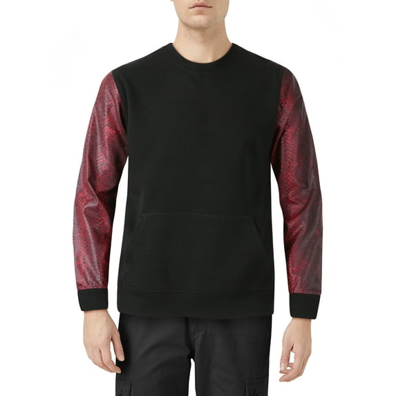 Ma Croix Mens Designer Faux Snake Skin Sleeved Crew Neck Sweater