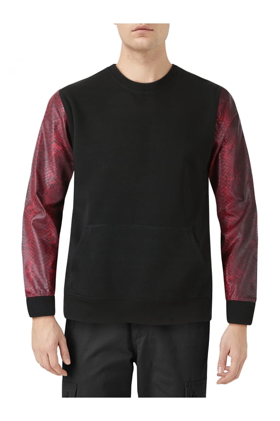 Mens Designer Faux Snake Skin Sleeved Crew Neck Sweater