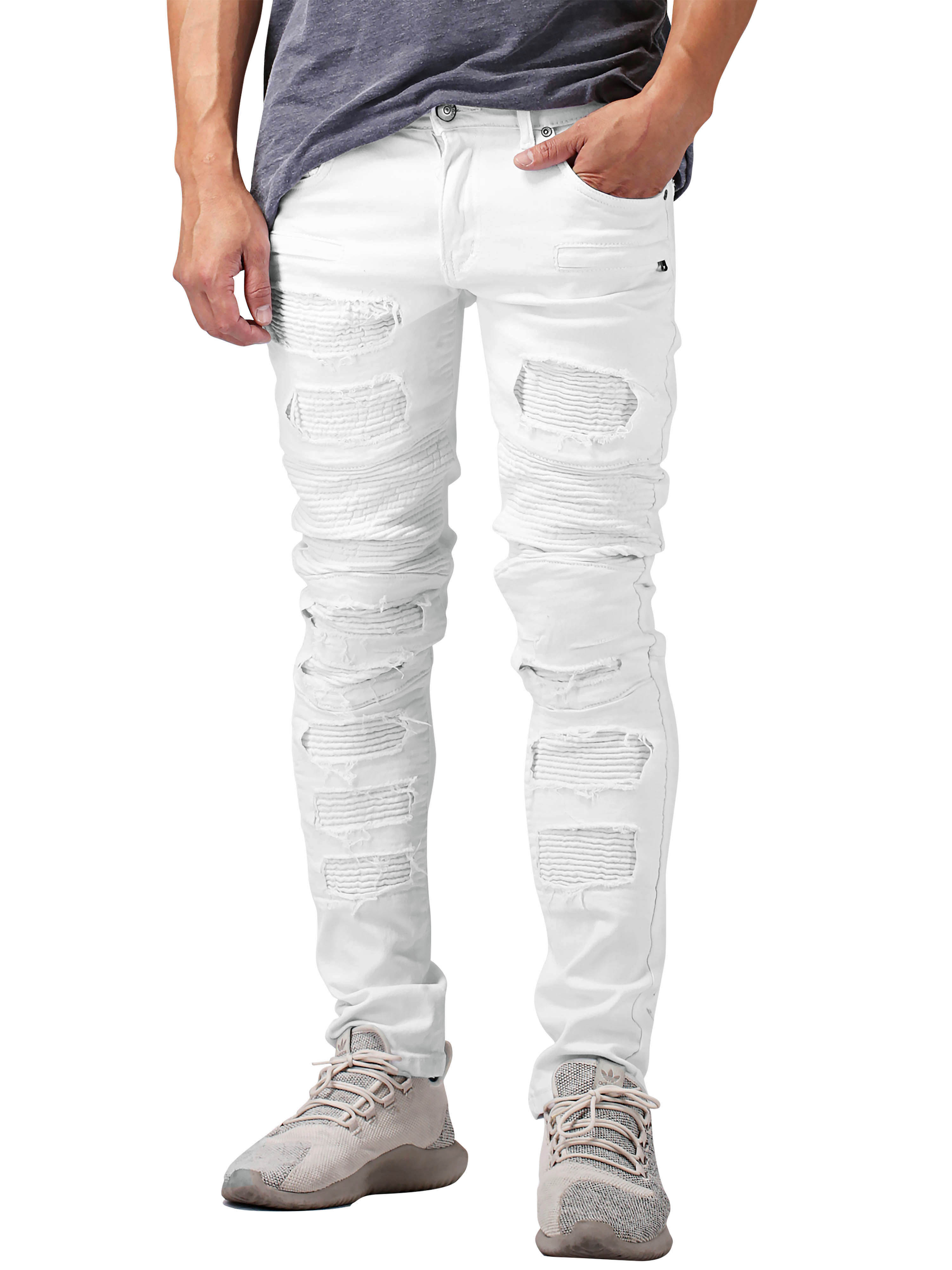 Ma Croix Mens Distressed Skinny Fit Denim Jeans with Zipper Pocket - image 1 of 6