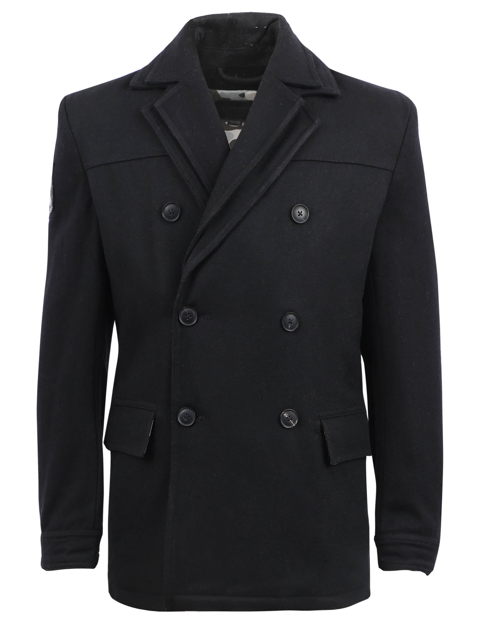 Ma Croix Mens Double Layered Wool-Blend Breasted Pea Coat with Side ...