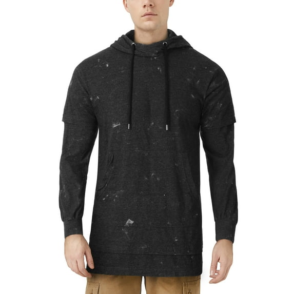 Ma Croix Mens Dual Layer Hoodie Hybrid Long Sleeve T Shirt
