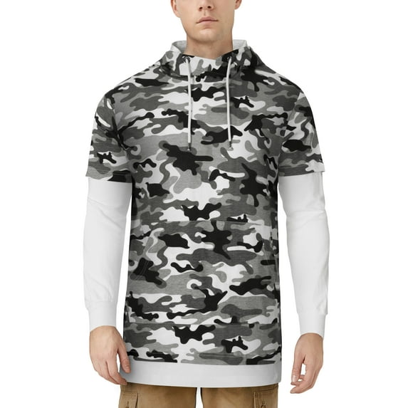 Ma Croix Mens Dual Layer Hoodie Hybrid Long Sleeve T Shirt