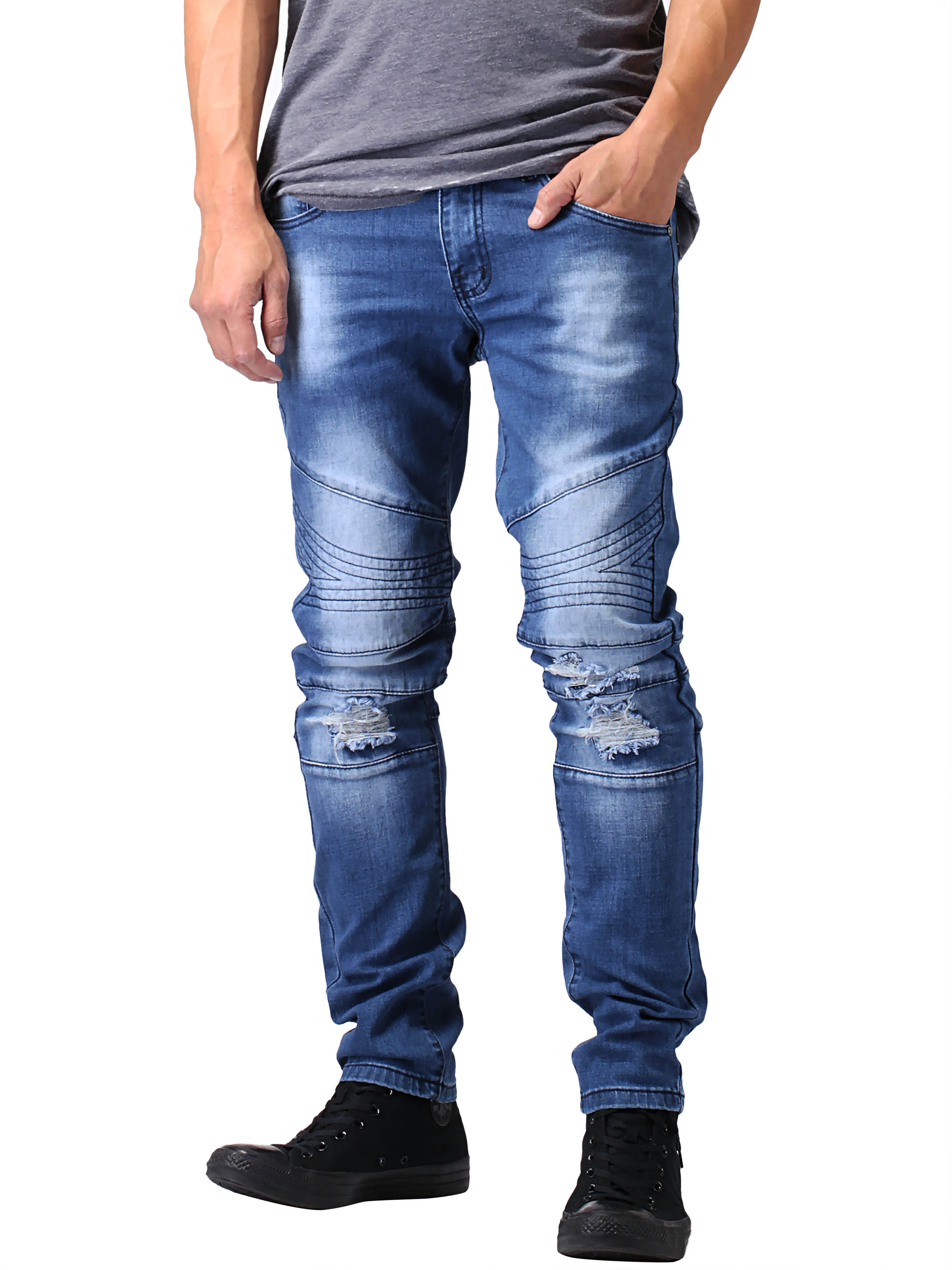 Ma Croix Mens Faded Washed Slim Biker Denim Jeans - image 1 of 6