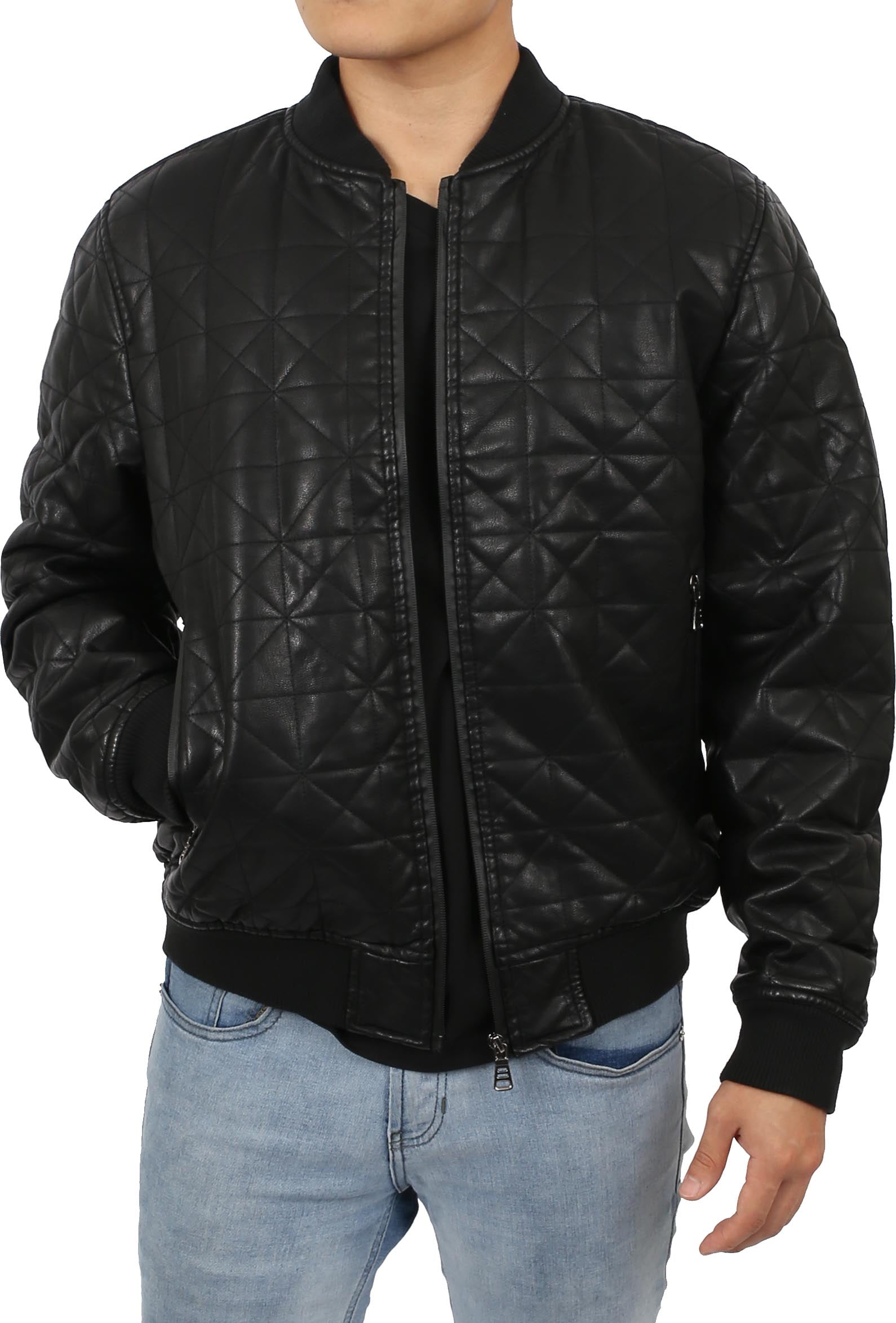 Ma Croix Mens Faux Leather Jacket PU Biker Rider Coat Outerwear