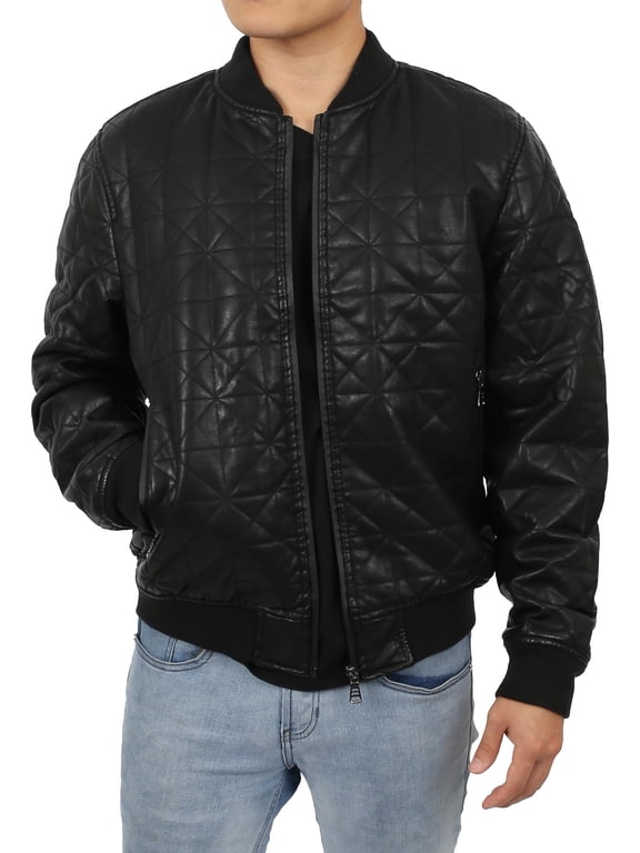 Mens Faux Leather Jacket PU Biker Rider Coat Outerwear