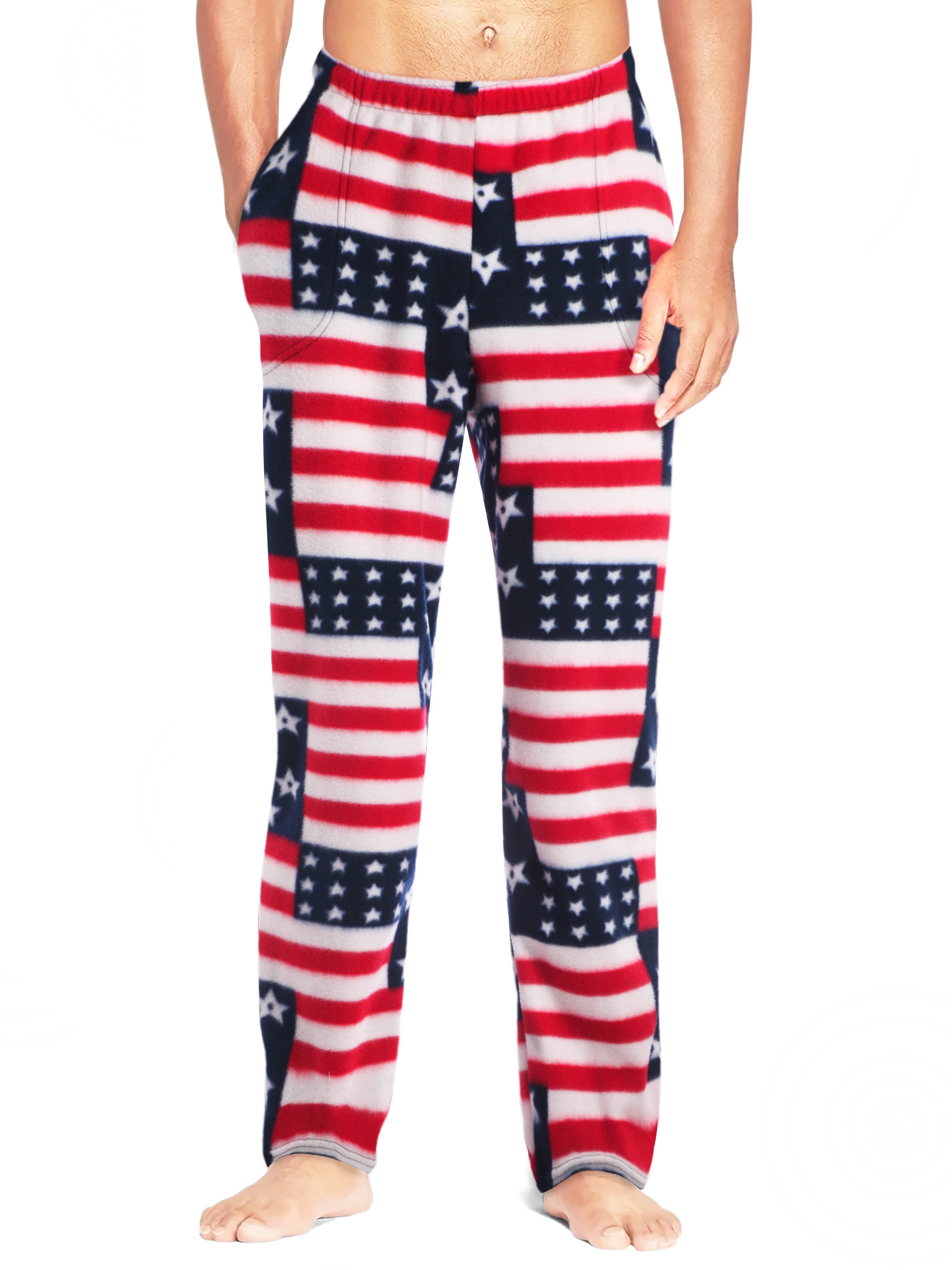 Ma Croix Mens Flag Camo Pattern Fuzzy Pajama Pants Fleece