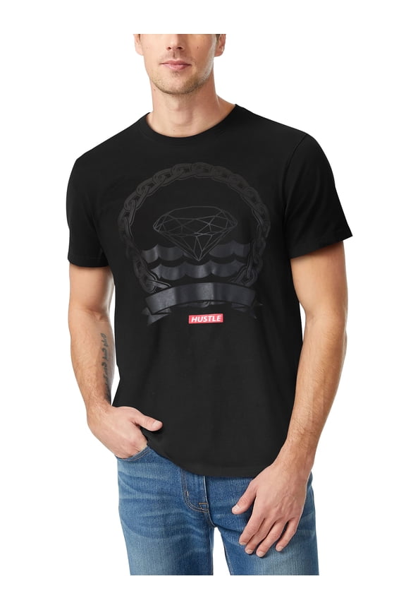 Mens Graphic Print Diamond Chains Short Sleeve Casual T Shirt