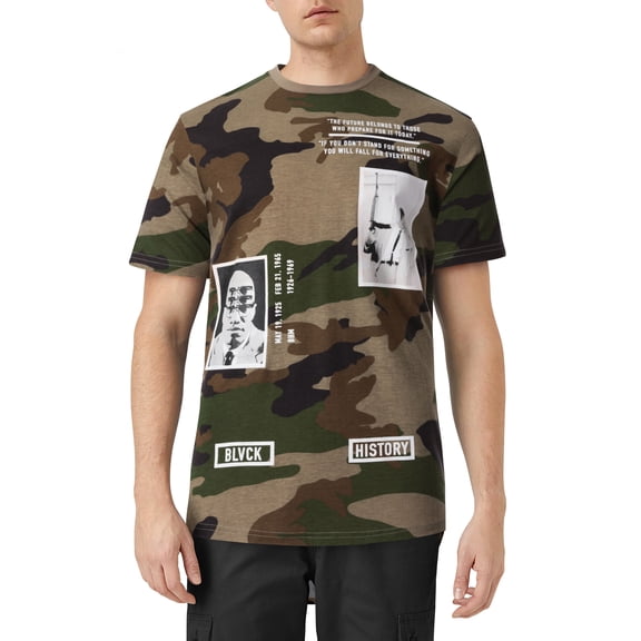 Ma Croix Mens Graphic Print Malcolm X Double Layer Zipper Hipster T Shirt