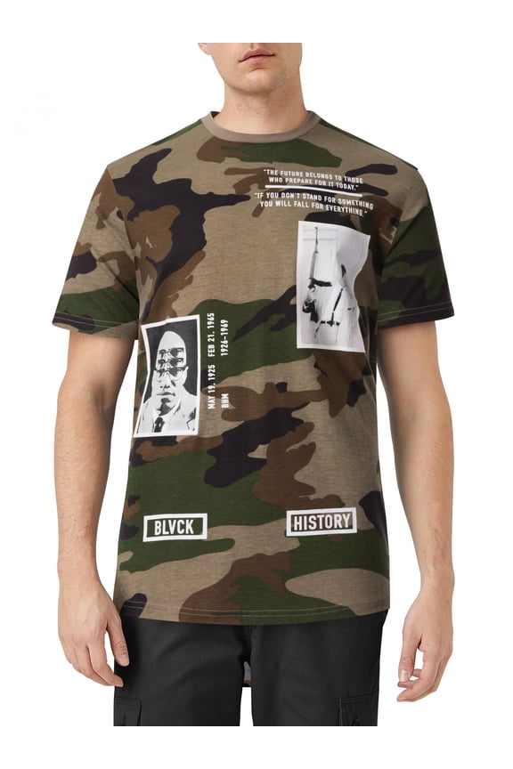 Mens Graphic Print Malcolm X Double Layer Zipper Hipster T Shirt