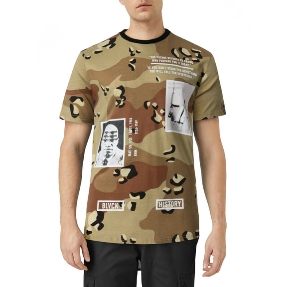 Ma Croix Mens Graphic Print Malcolm X Double Layer Zipper Hipster T Shirt