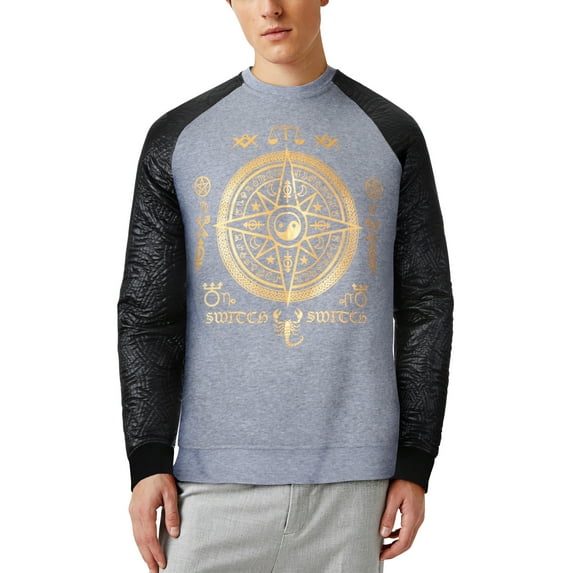 Ma Croix Mens Graphic Print Yin Yang Compass Crew Neck Sweater