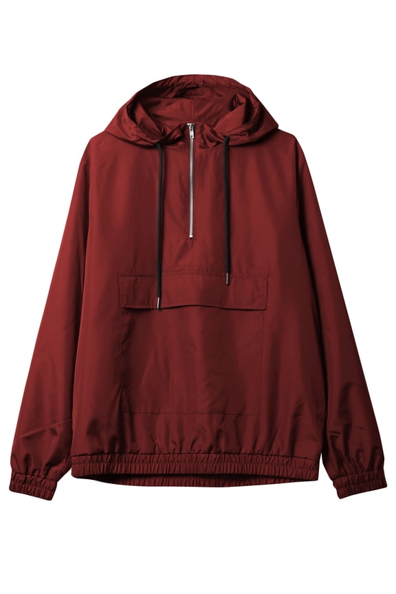 Mens Half Zip Windbreaker Anorak Jacket Hooded Pullover