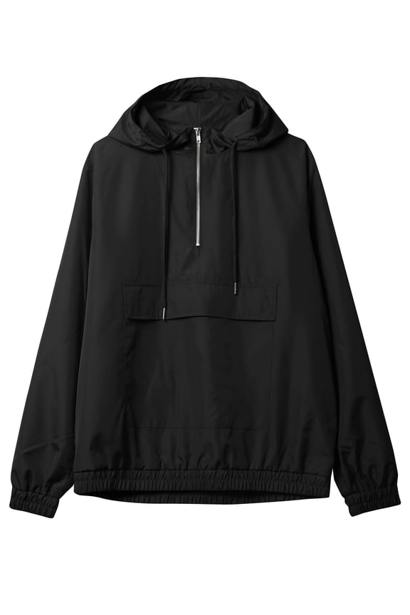 Mens Half Zip Windbreaker Anorak Jacket Hooded Pullover