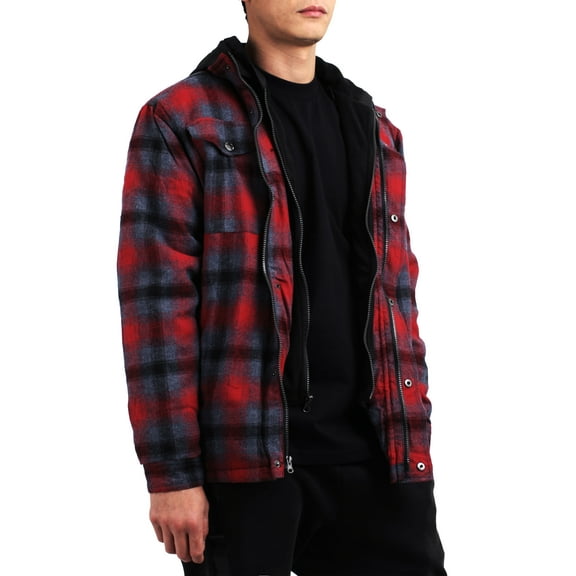 Ma Croix Mens Heat Insulated Flannel Shirt Jacket with Hood