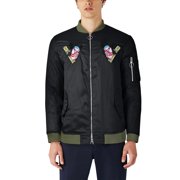 Ma Croix Mens Heavyweight Japanese Mythology Embroidered Patch Bomber Flight Military Zip-Up Jacket