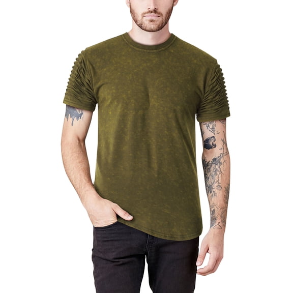 Ma Croix Mens Hipster Faux Velvet Designer Curved Hemline Ruffled T Shirt