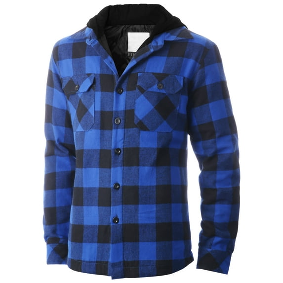 Ma Croix Mens Hooded Flannel Shirts Quilted Plaid Jacket