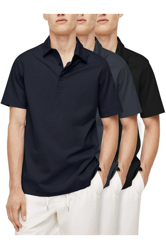 Mens Lightweight Athletic 3-Pack Classic Dri Release Moisture Wicking Sport Short Sleeve Polo T-Shirt