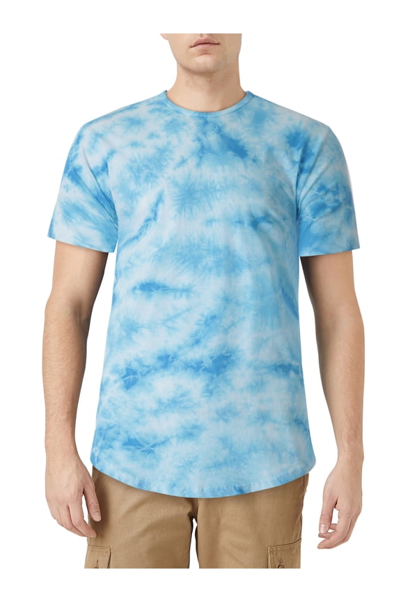 Mens Lightweight Hipster Longline Tie Dye Curved Hemline T Shirt