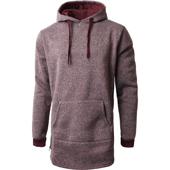 Ma Croix Mens Lightweight Marled Pullover Hoodie Texture Brushed Fleece Longline