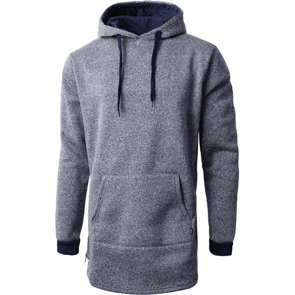 Ma Croix Mens Lightweight Marled Pullover Hoodie Texture Brushed Fleece Longline