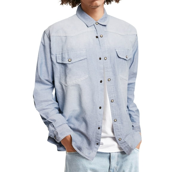 Ma Croix Mens Long Sleeve Denim Shirt Slim Fit Chambray Long Sleeve Button Down Shirt with Pocket