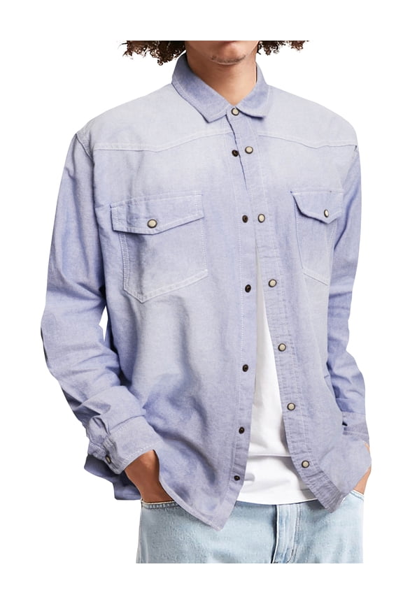 Mens Long Sleeve Denim Shirt Slim Fit Chambray Long Sleeve Button Down Shirt with Pocket