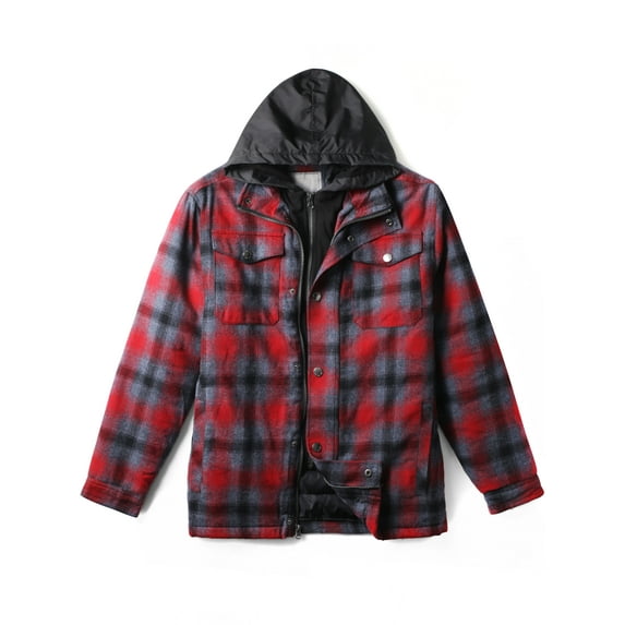 Ma Croix Mens Long Sleeve Padded Flannel Jacket with Hood