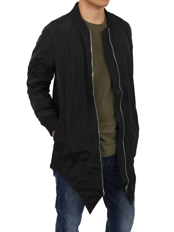 Mens Long Tail Jacket Lightweight Casual Bomber Windbreaker Collarless Slim Coat Outerwear