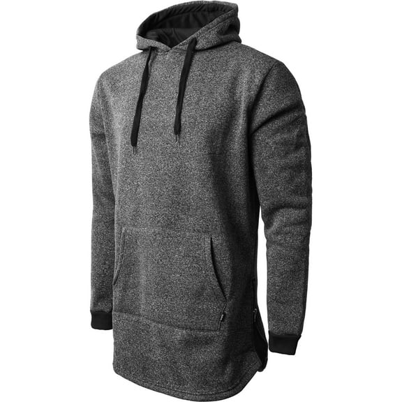 Ma Croix Mens Marled Lightweight Fleece Longline Pullover Hoodie