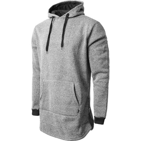 Ma Croix Mens Marled Lightweight Fleece Longline Pullover Hoodie